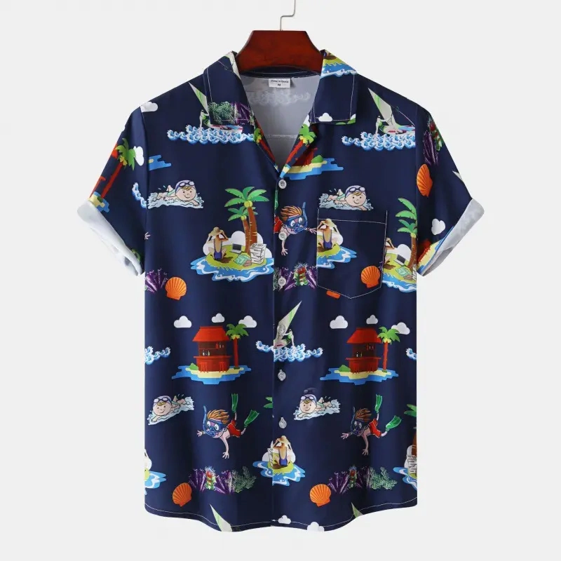 Fashion Brand Clothing Aloha Shirt Men Casual Printed Beach Shirts Unisex Short Sleeve Hawaii Shirt