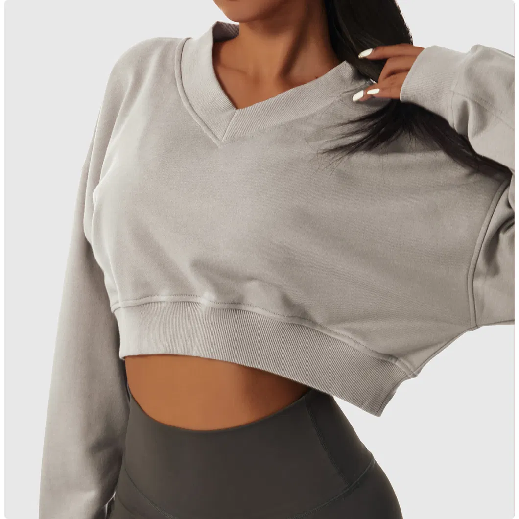 Loose Fit Thick Ribbed Women Pullover Long Sleeves Sweatshirt Casual Tops Running Athletic Workout Yoga Shirts