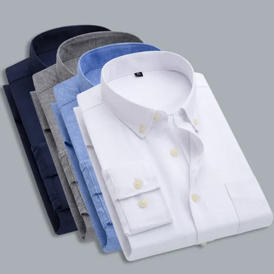 Wholesale White Casual Designer Long Sleeve Solid 100% Cotton Men Slim Fit Oxford Shirt 