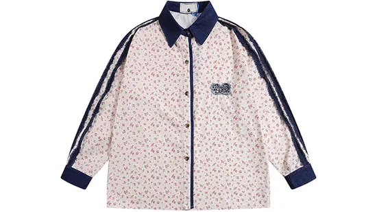 New Design Casual Flower Print Long Sleeve Cotton Shirt Blouse for Women 