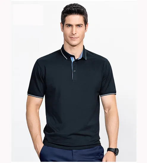 Business Casual Plain Men 95%Cotton 5%Spandex Polo Shirt 