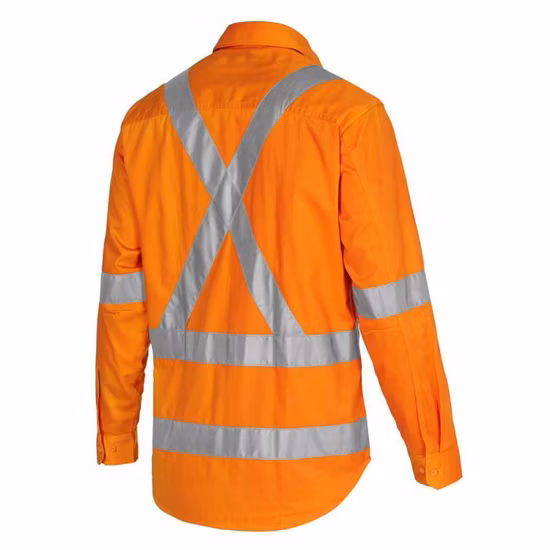 Custom Men Two Tone Long Sleeve Safety Mining Work Wear Uniform Hi Vis Reflective Work Cotton Shirt