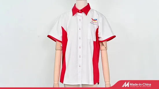 Custom Blusas Cotton CVC Shop Staff Dress Shirts with Reflective Safety Belt 