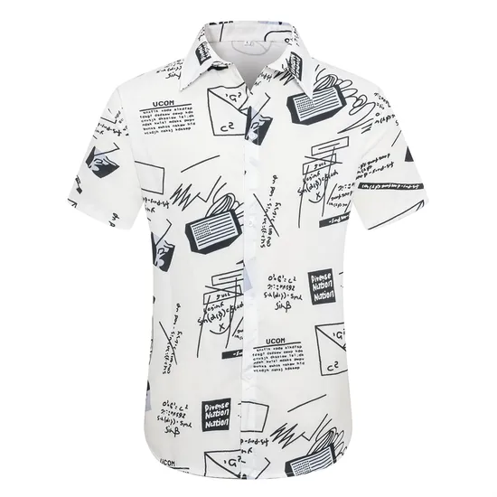 Summer Mens Custom Printed Breathable Loose Hawaiian Mens Button up Dress Shirt 