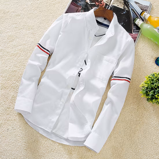 Men Fashion Oxford Fabric Striped Down Collar Blouse Long Sleeve Designer Shirts