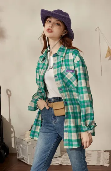 Customize High Quality Cotton Stripe Women Casual Tops Blouse Shirt 