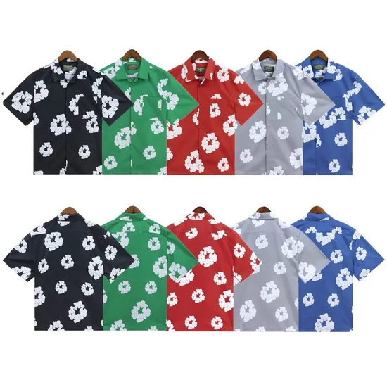Trendy Y2K Printed Streetwear Men′ S Clothing Shirts 100% Cotton Designer Clothes Denim Tears Shirts 
