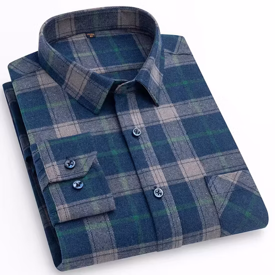 Man′s Cotton Designer Wear Gentleman Plaid Overshirt Relaxed Fit Checked Men′s Shirt Stylish OEM Flannel Shirts