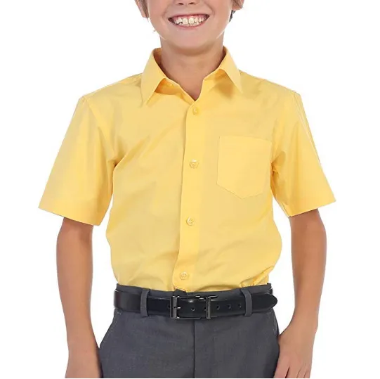 Custom Solid Color School Uniform Youth Kids Boy Short Sleeve Shirt 