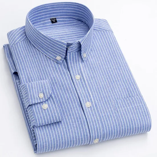 Custom Label Logo Long Sleeve Oxford Cotton Colorful Striped Dress Shirt 